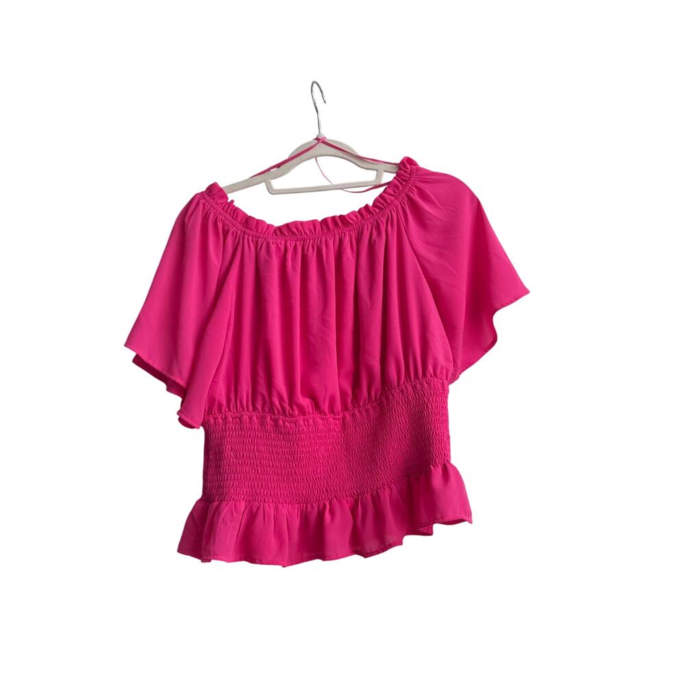 L Love Size Large Bright Pink Boho Peplum Stretchy Blouse